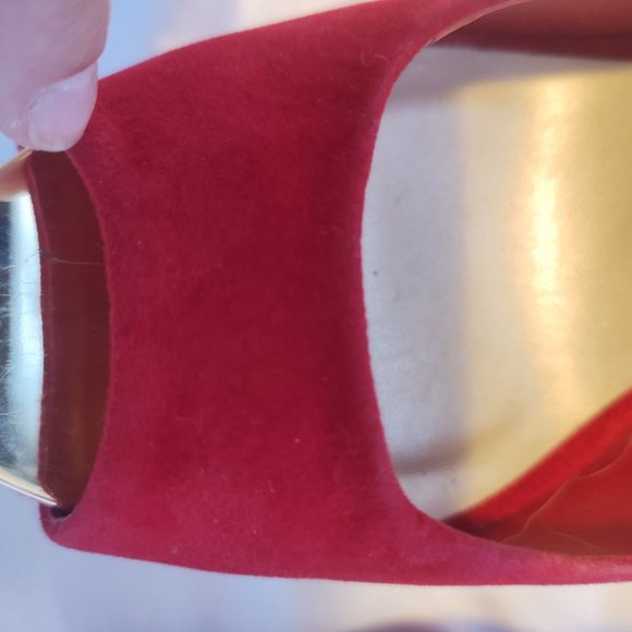 Red Studded Open Toe with Gold Colour Tip 5" Heel - Picture 6 of 11